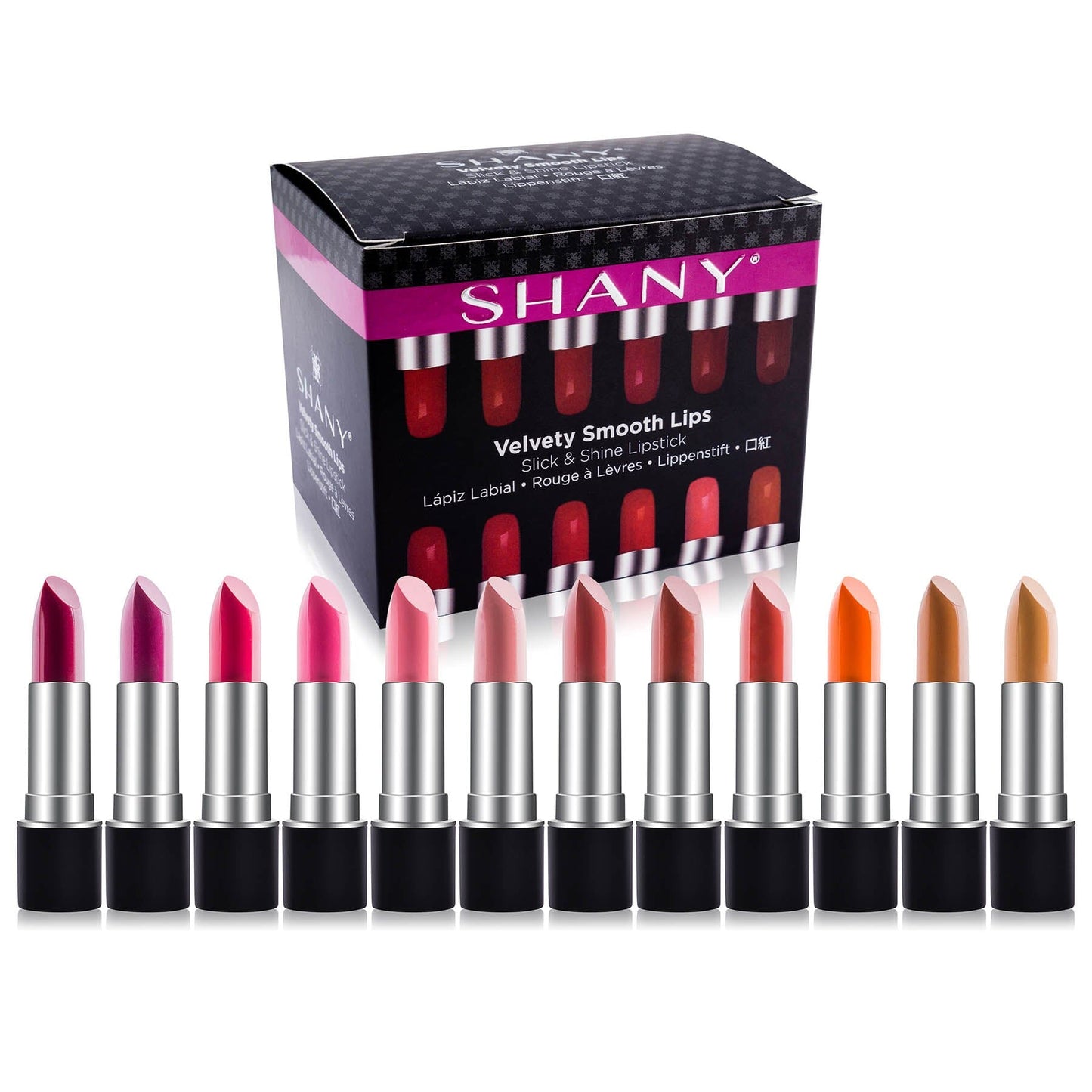 SHANY Slick & Shine Multi-Colored Lipstick Set - 12 Matte Lip Colors Long Lasting & Moisturizing Lip Shades In A Premium Packaging Gift Box with Vitamin E and Aloe Vera. - SHOP - LIPSTICKS - ITEM# SH0012LP