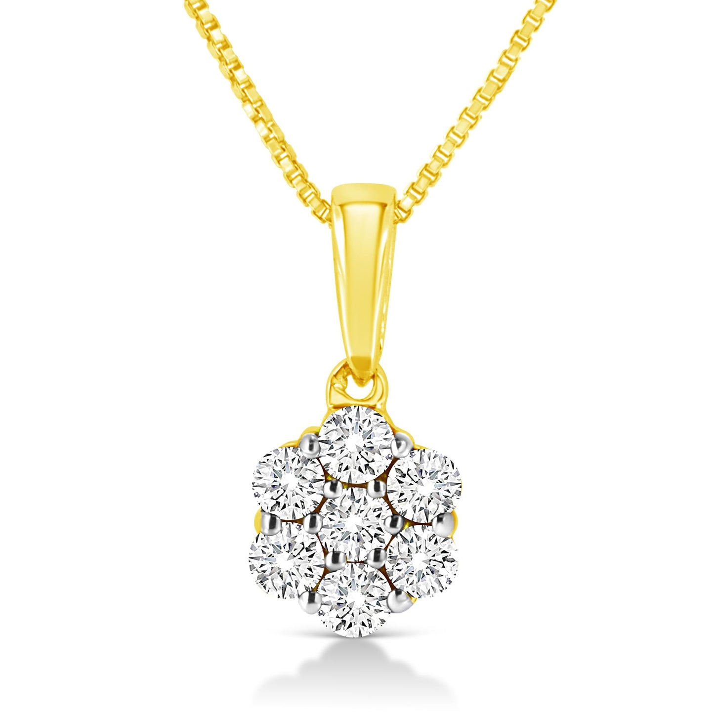 14K Yellow Gold 1/4 Cttw Prong Set Round-Cut Diamond 7 Stone Floral Cluster 18" Pendant Necklace (H-I Color, I1-I2 Clarity)-0