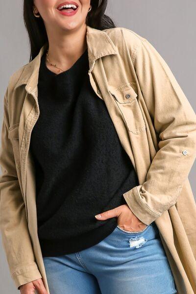 Umgee Full Size Round Neck Long Sleeve Sweater Plus Size-3