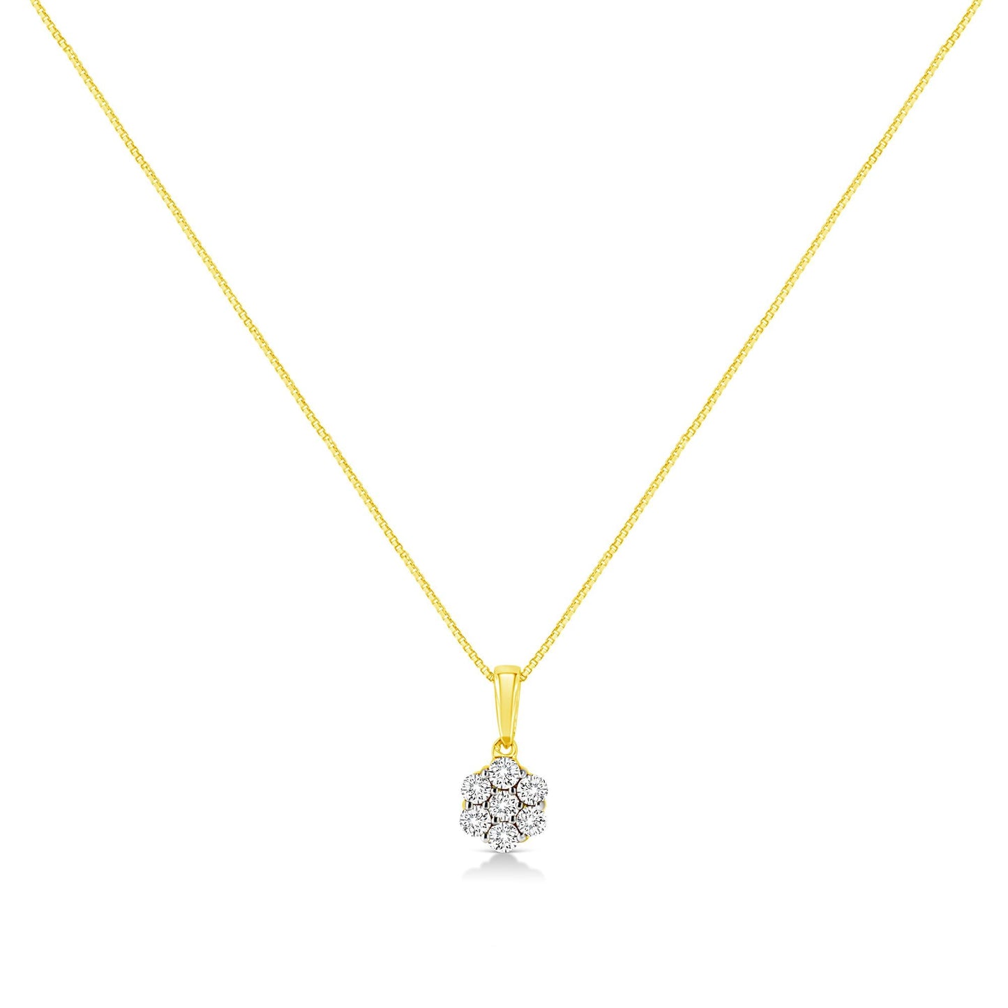 14K Yellow Gold 1/4 Cttw Prong Set Round-Cut Diamond 7 Stone Floral Cluster 18" Pendant Necklace (H-I Color, I1-I2 Clarity)-1