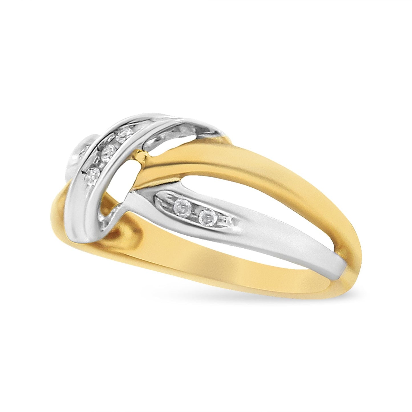 10K Yellow and White Gold 1/20 Cttw Round-Cut Diamond Bypass Ring (I2 Color, I-J Clarity)-2