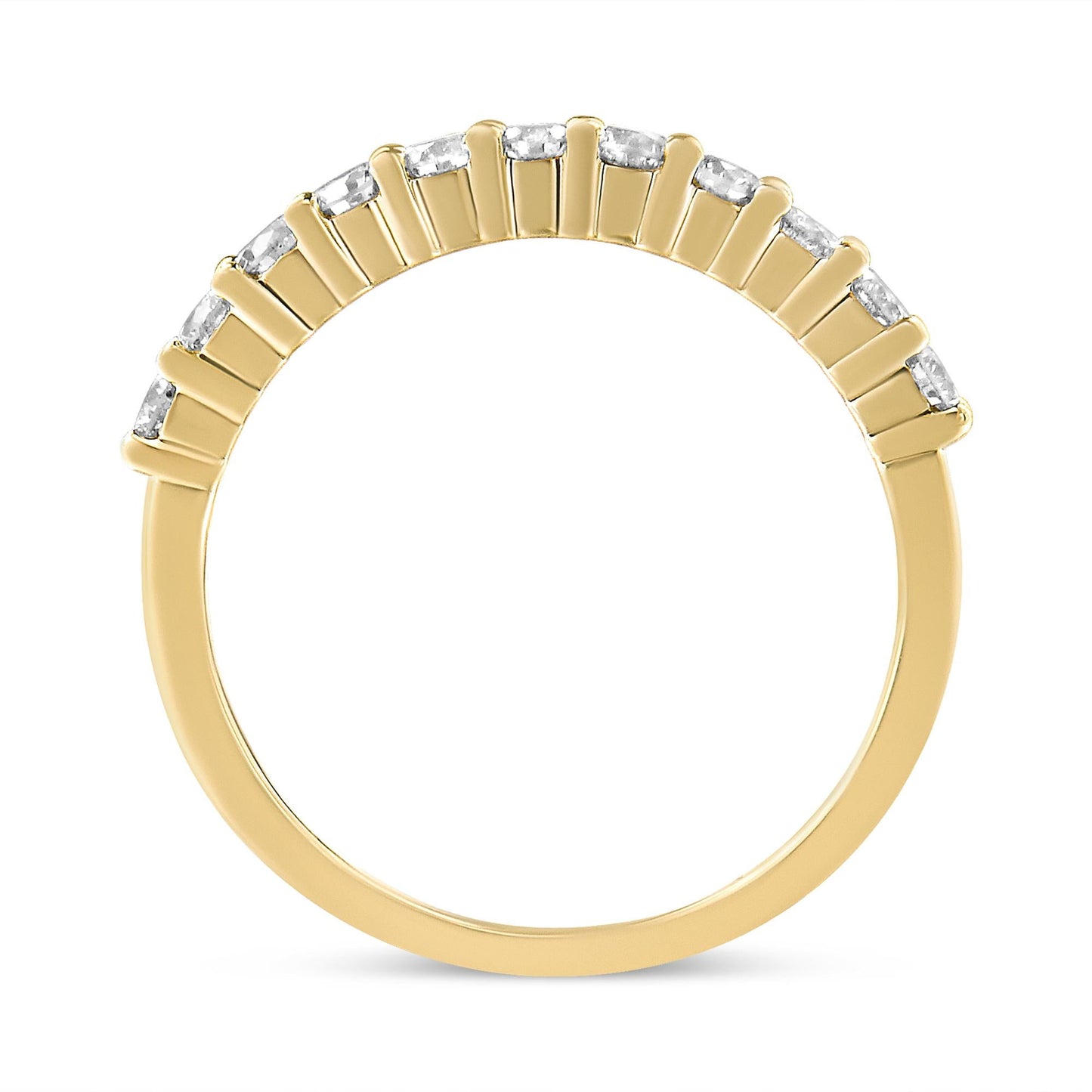 14K Yellow Gold Plated .925 Sterling Silver 1/2 cttw Shared Prong Set Brilliant Round-Cut Diamond 11 Stone Band Ring (J-K Color, SI2-I1 Clarity)-2