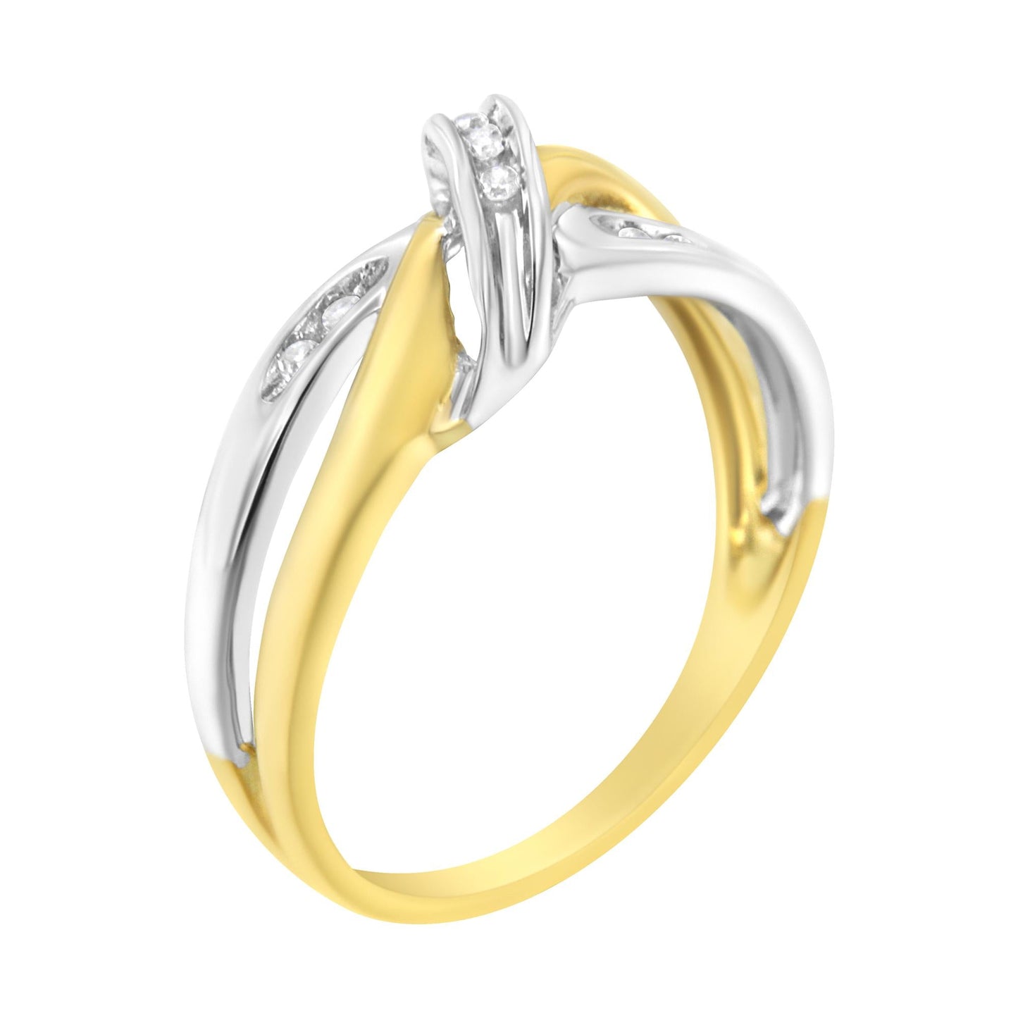 10K Yellow and White Gold 1/20 Cttw Round-Cut Diamond Bypass Ring (I2 Color, I-J Clarity)-3