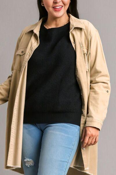 Umgee Full Size Round Neck Long Sleeve Sweater Plus Size-2