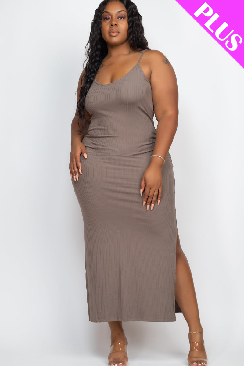 PLUS SIZE Ribbed Side Slit Long Cami Dress (CAPELLA)-9
