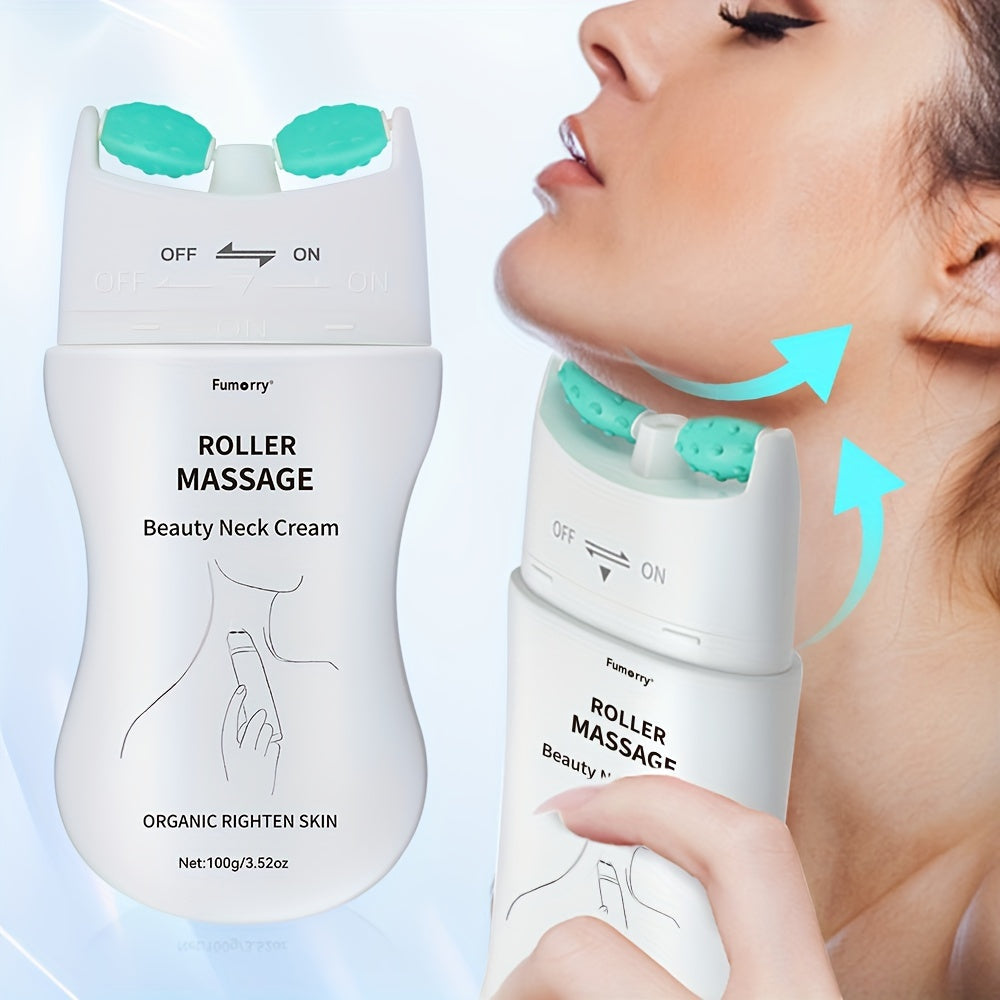 Firming Neck Massage Cream with Roller for Women - White-1