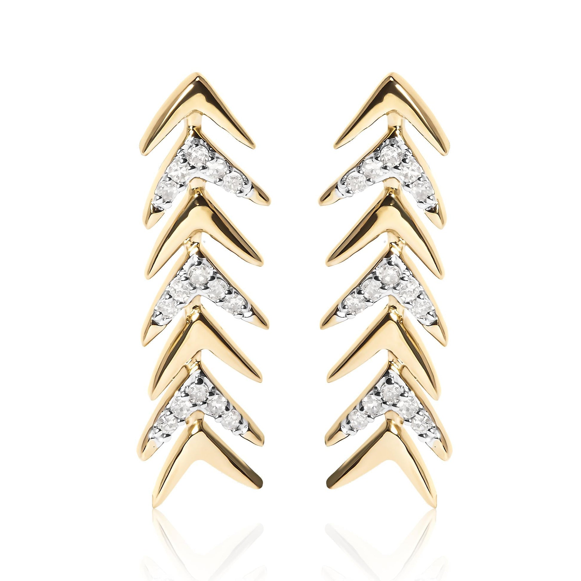 18K Yellow Gold Plated .925 Sterling Silver 1/5 Cttw Diamond Chevron Arrow Stud Earring (I-J Color, I2-I3 Clarity)-0