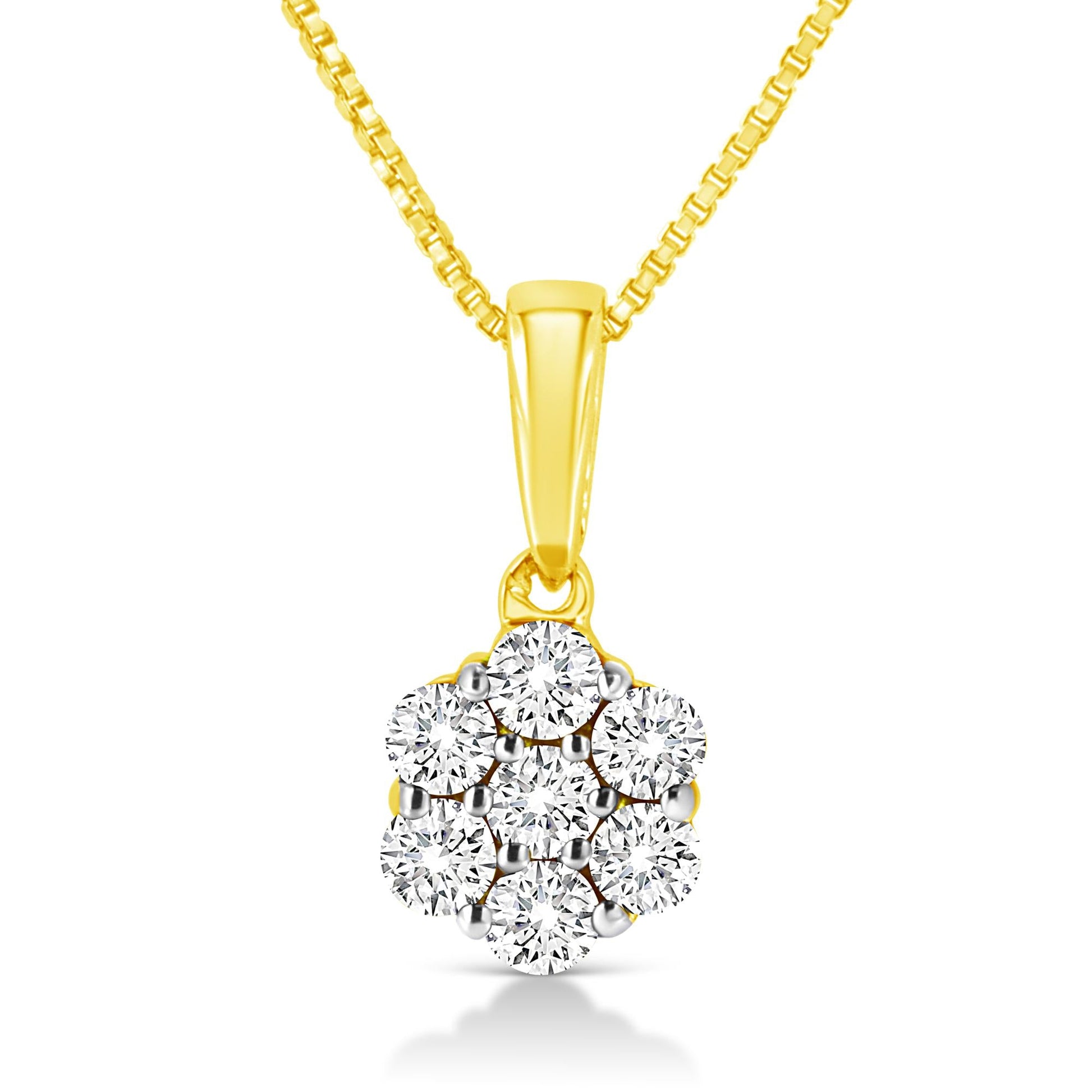 14K Yellow Gold 1/4 Cttw Prong Set Round-Cut Diamond 7 Stone Floral Cluster 18" Pendant Necklace (H-I Color, I1-I2 Clarity)-0