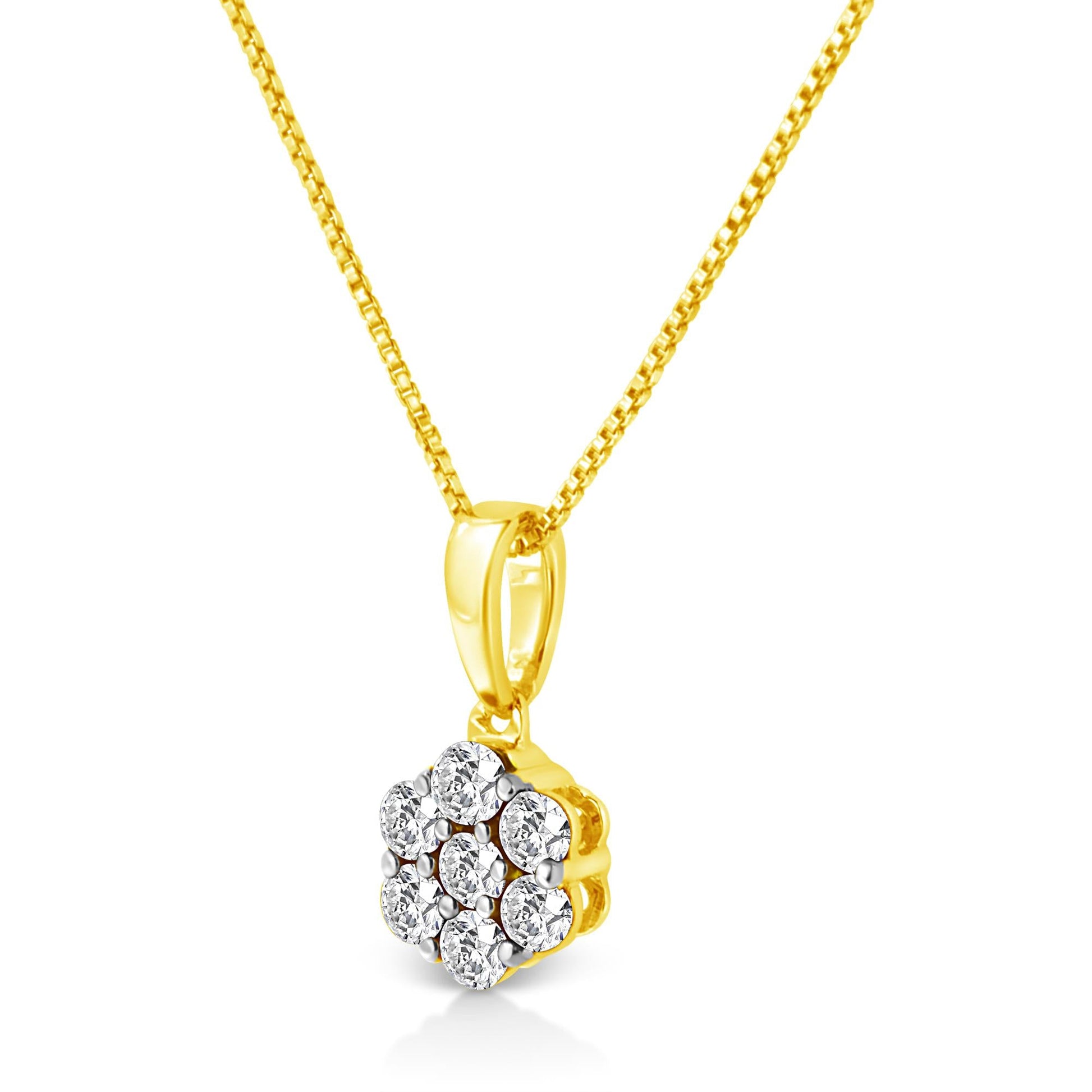14K Yellow Gold 1/4 Cttw Prong Set Round-Cut Diamond 7 Stone Floral Cluster 18" Pendant Necklace (H-I Color, I1-I2 Clarity)-2