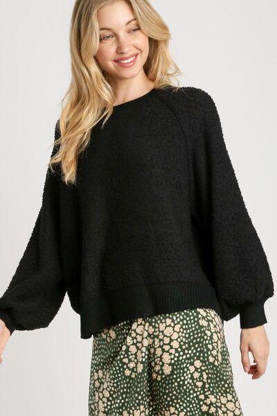 Umgee Full Size Round Neck Long Sleeve Sweater Plus Size-0