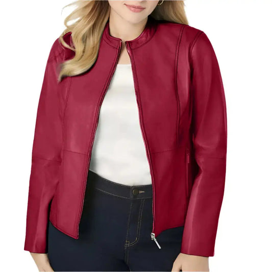 Women's Plus Size Red Leather Jacket-0